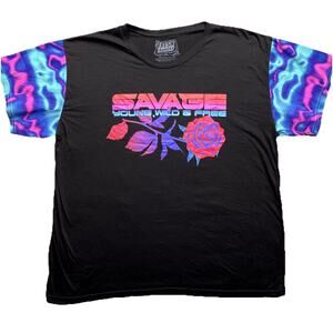 Fresh Laundry Savage Shirt Men's 3XL Neon Retro Rose Crew Neck Young Wild & Free